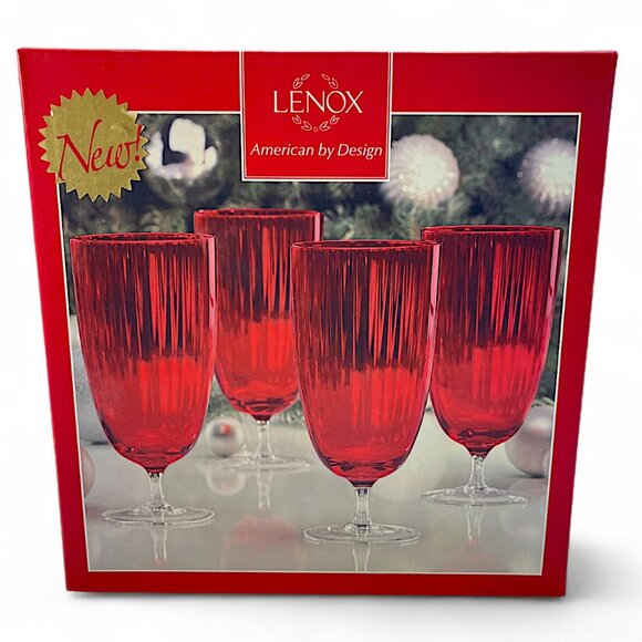 Lenox Holiday Optic Red All Purpose Beverage Set Of 4 16oz Clear Footed #831463 - Picture 1 of 5